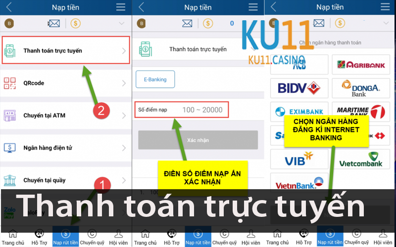 nạp tiền bằng thanh toán trực tuyến