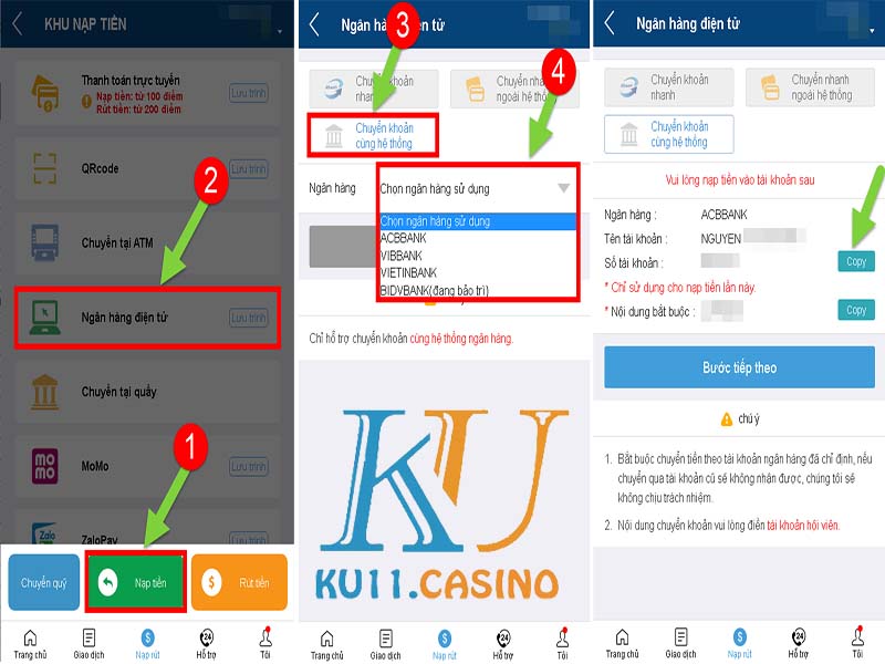 hướng dẫn nạp tiền ku casino
